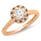0.50 Carat (ctw) 10K Rose Gold Round Champagne & White Diamond Ladies Bridal Halo Style Engagement Ring 1/2 CT