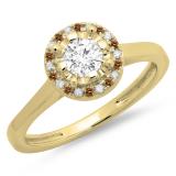 0.50 Carat (ctw) 18K Yellow Gold Round Champagne & White Diamond Ladies Bridal Halo Style Engagement Ring 1/2 CT
