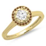 0.50 Carat (ctw) 10K Yellow Gold Round Champagne & White Diamond Ladies Bridal Halo Style Engagement Ring 1/2 CT