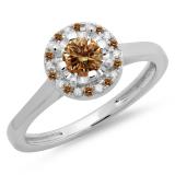 0.50 Carat (ctw) 14K White Gold Round Champagne & White Diamond Ladies Bridal Halo Style Engagement Ring 1/2 CT