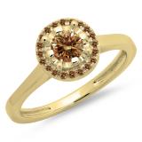 0.50 Carat (ctw) 10K Yellow Gold Round Champagne Diamond Ladies Bridal Halo Style Engagement Ring 1/2 CT