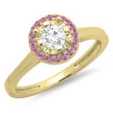 0.50 Carat (ctw) 18K Yellow Gold Round Pink Sapphire & White Diamond Ladies Bridal Halo Style Engagement Ring 1/2 CT