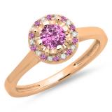 0.50 Carat (ctw) 10K Rose Gold Round Pink Sapphire & White Diamond Ladies Bridal Halo Style Engagement Ring 1/2 CT