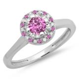 0.50 Carat (ctw) 18K White Gold Round Pink Sapphire & White Diamond Ladies Bridal Halo Style Engagement Ring 1/2 CT