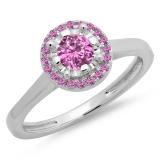0.50 Carat (ctw) 14K White Gold Round Pink Sapphire Ladies Bridal Halo Style Engagement Ring 1/2 CT