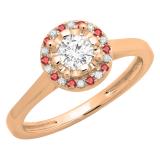 0.50 Carat (ctw) 14K Rose Gold Round Ruby & White Diamond Ladies Bridal Halo Style Engagement Ring 1/2 CT