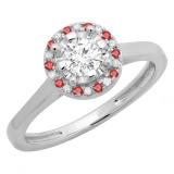0.50 Carat (ctw) 14K White Gold Round Ruby & White Diamond Ladies Bridal Halo Style Engagement Ring 1/2 CT
