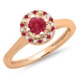 0.50 Carat (ctw) 10K Rose Gold Round Ruby & White Diamond Ladies Bridal Halo Style Engagement Ring 1/2 CT