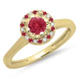0.50 Carat (ctw) 18K Yellow Gold Round Ruby & White Diamond Ladies Bridal Halo Style Engagement Ring 1/2 CT