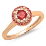 0.50 Carat (ctw) 14K Rose Gold Round Ruby Ladies Bridal Halo Style Engagement Ring 1/2 CT