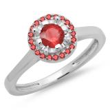 0.50 Carat (ctw) 14K White Gold Round Ruby Ladies Bridal Halo Style Engagement Ring 1/2 CT