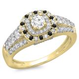 1.00 Carat (ctw) 14K Yellow Gold Round Cut Black & White Diamond Ladies Vintage Style Bridal Halo Engagement Ring 1 CT