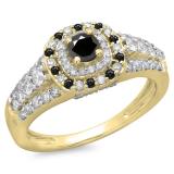 1.00 Carat (ctw) 14K Yellow Gold Round Cut Black & White Diamond Ladies Vintage Style Bridal Halo Engagement Ring 1 CT