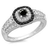 1.00 Carat (ctw) 18K White Gold Round Cut Black & White Diamond Ladies Vintage Style Bridal Halo Engagement Ring 1 CT
