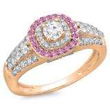 1.00 Carat (ctw) 10K Rose Gold Round Cut Pink Sapphire & White Diamond Ladies Vintage Style Bridal Halo Engagement Ring 1 CT