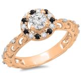 0.80 Carat (ctw) 14K Rose Gold Round Cut Black & White Diamond Ladies Bridal Vintage Halo Style Engagement Ring 3/4 CT