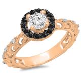 0.80 Carat (ctw) 14K Rose Gold Round Cut Black & White Diamond Ladies Bridal Vintage Halo Style Engagement Ring 3/4 CT