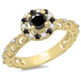 0.80 Carat (ctw) 10K Yellow Gold Round Cut Black & White Diamond Ladies Bridal Vintage Halo Style Engagement Ring 3/4 CT