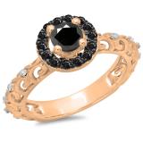 0.80 Carat (ctw) 18K Rose Gold Round Cut Black & White Diamond Ladies Bridal Vintage Halo Style Engagement Ring 3/4 CT