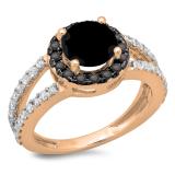 2.33 Carat (ctw) 14K Rose Gold Round Black & White Diamond Ladies Bridal Split Shank Halo Style Engagement Ring
