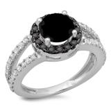 2.33 Carat (ctw) 18K White Gold Round Black & White Diamond Ladies Bridal Split Shank Halo Style Engagement Ring