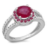 2.33 Carat (ctw) 10K White Gold Round Ruby & White Diamond Ladies Bridal Split Shank Halo Style Engagement Ring