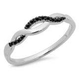 0.10 Carat (ctw) 10K White Gold Round Cut Black Diamond Ladies Bridal Anniversary Wedding Band Stackable Swirl Ring