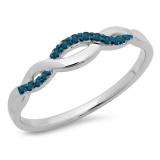 0.10 Carat (ctw) 10K White Gold Round Cut Blue Diamond Ladies Bridal Anniversary Wedding Band Stackable Swirl Ring