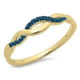 0.10 Carat (ctw) 10K Yellow Gold Round Cut Blue Diamond Ladies Bridal Anniversary Wedding Band Stackable Swirl Ring
