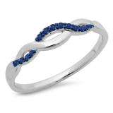 0.10 Carat (ctw) 10K White Gold Round Cut Blue Sapphire Ladies Bridal Anniversary Wedding Band Stackable Swirl Ring