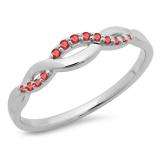 0.10 Carat (ctw) 10K White Gold Round Cut Ruby Ladies Bridal Anniversary Wedding Band Stackable Swirl Ring