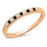 0.15 Carat (ctw) 10K Rose Gold Round Black & White Diamond Ladies Anniversary Wedding Band Stackable Ring