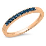 0.15 Carat (ctw) 10K Rose Gold Round Blue Diamond Ladies Anniversary Wedding Band Stackable Ring