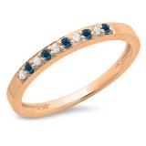 0.15 Carat (ctw) 10K Rose Gold Round Blue & White Diamond Ladies Anniversary Wedding Band Stackable Ring