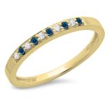 0.15 Carat (ctw) 10K Yellow Gold Round Blue & White Diamond Ladies Anniversary Wedding Band Stackable Ring