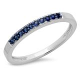 0.15 Carat (ctw) 10K White Gold Round Blue Sapphire Ladies Anniversary Wedding Band Stackable Ring
