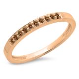 0.15 Carat (ctw) 10K Rose Gold Round Champagne Diamond Ladies Anniversary Wedding Band Stackable Ring
