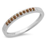 0.15 Carat (ctw) 10K White Gold Round Champagne Diamond Ladies Anniversary Wedding Band Stackable Ring