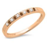 0.15 Carat (ctw) 10K Rose Gold Round Champagne & White Diamond Ladies Anniversary Wedding Band Stackable Ring