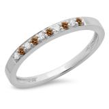0.15 Carat (ctw) 10K White Gold Round Champagne & White Diamond Ladies Anniversary Wedding Band Stackable Ring