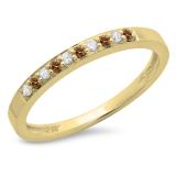 0.15 Carat (ctw) 10K Yellow Gold Round Champagne & White Diamond Ladies Anniversary Wedding Band Stackable Ring