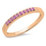 0.15 Carat (ctw) 10K Rose Gold Round Pink Sapphire Ladies Anniversary Wedding Band Stackable Ring