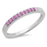 0.15 Carat (ctw) 10K White Gold Round Pink Sapphire Ladies Anniversary Wedding Band Stackable Ring