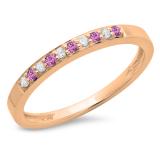 0.15 Carat (ctw) 10K Rose Gold Round Pink Sapphire & White Diamond Ladies Anniversary Wedding Band Stackable Ring