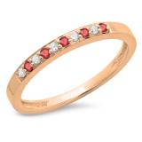 0.15 Carat (ctw) 10K Rose Gold Round Ruby & White Diamond Ladies Anniversary Wedding Band Stackable Ring