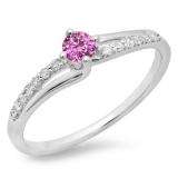 0.33 Carat (ctw) 14K White Gold Round Cut Pink Sapphire & White Diamond Ladies Bridal Wave Promise Engagement Ring 1/3 CT