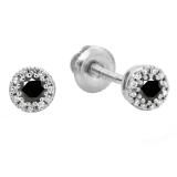0.20 Carat (ctw) 10K White Gold Round Black & White Diamond Ladies Cluster Halo Style Stud Earrings 1/5 CT