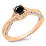 0.75 Carat (ctw) 14K Rose Gold Round Cut Black & White Diamond Ladies Solitaire With Accents Bridal Twisted Swirl Engagement Ring 3/4 CT