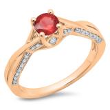 0.75 Carat (ctw) 14K Rose Gold Round Cut Ruby & White Diamond Ladies Solitaire With Accents Bridal Twisted Swirl Engagement Ring 3/4 CT