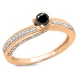 0.50 Carat (ctw) 10K Rose Gold Round Black & White Diamond Ladies Swirl Promise Solitaire With Accents Engagement Ring 1/2 CT